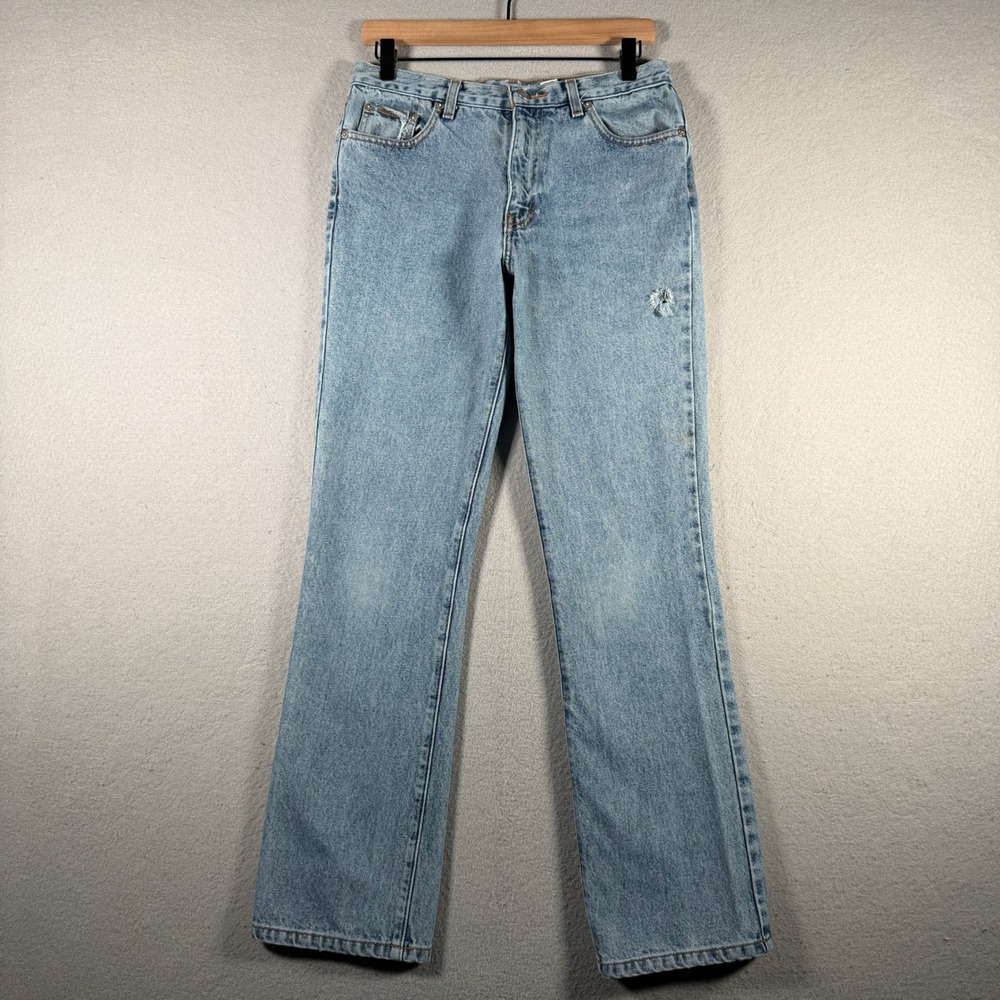 Calvin Klein Jeans Womens 9 Bootleg Double Stone Wash Denim Blue BJXJ142S 540